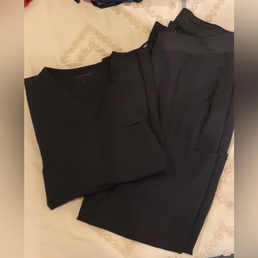 Black Women's V-Neck Top and Straight Leg Pants Set